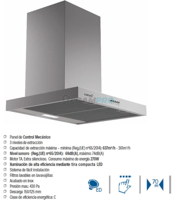 CAMPANA EXTRACTORA CATA S PLUS 7010 X 02021602