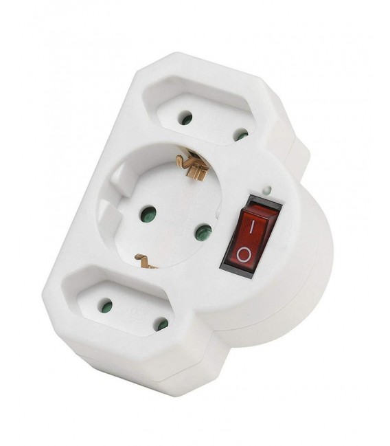 Adaptador Enchufe Europeo, 3 enchufes, con interruptor 27369