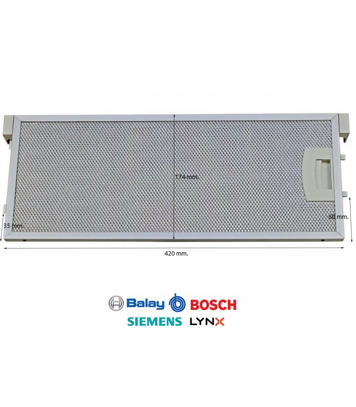 Filtro metálico campana Balay, Bosch - Adaptable: 00353110